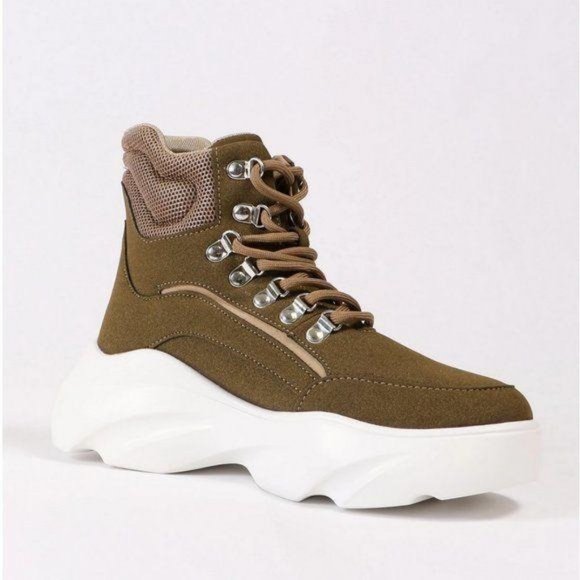 Platform Bubble Sole Lace Up Sneakers in Khaki - Picture 3 of 8